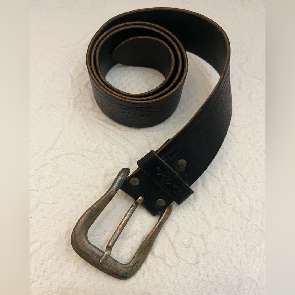 Tom Tailor black tooled leather belt vintage